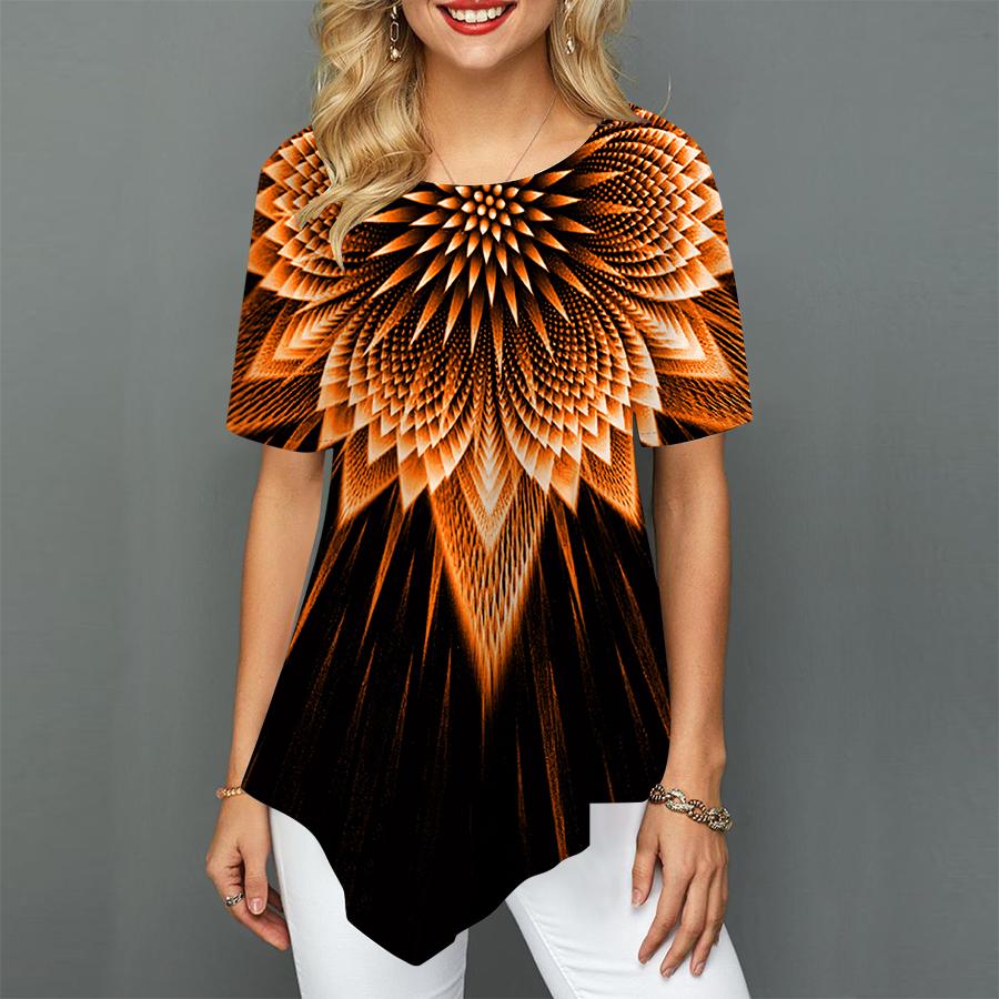 Женские футболки больших размеров с принтом подсолнечника, свободные повседневные топы, женская нерегулярная летняя одежда