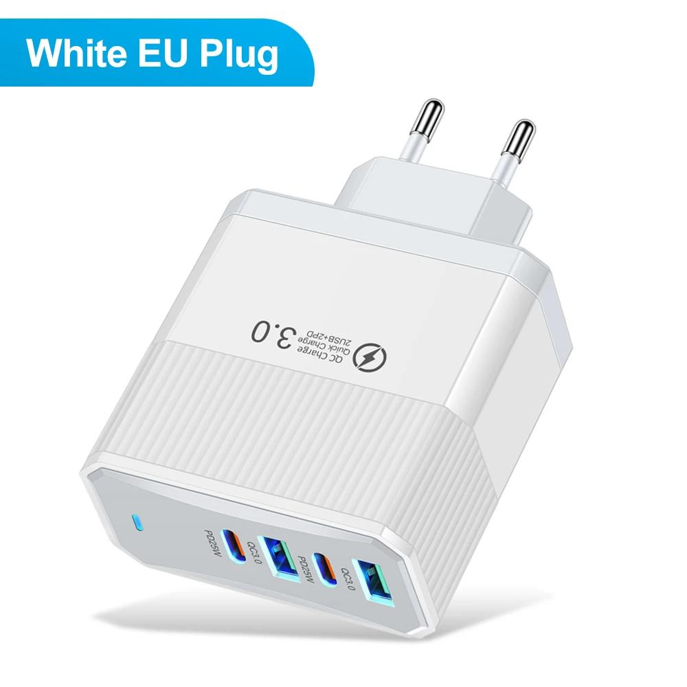 Зарядное устройство USB C Muti 4 порта PD Type C Быстрая зарядка Quick Charge QC3.0 PD Сетевой адаптер питания для IPhone 16 Xiaomi Samsung Oneplus