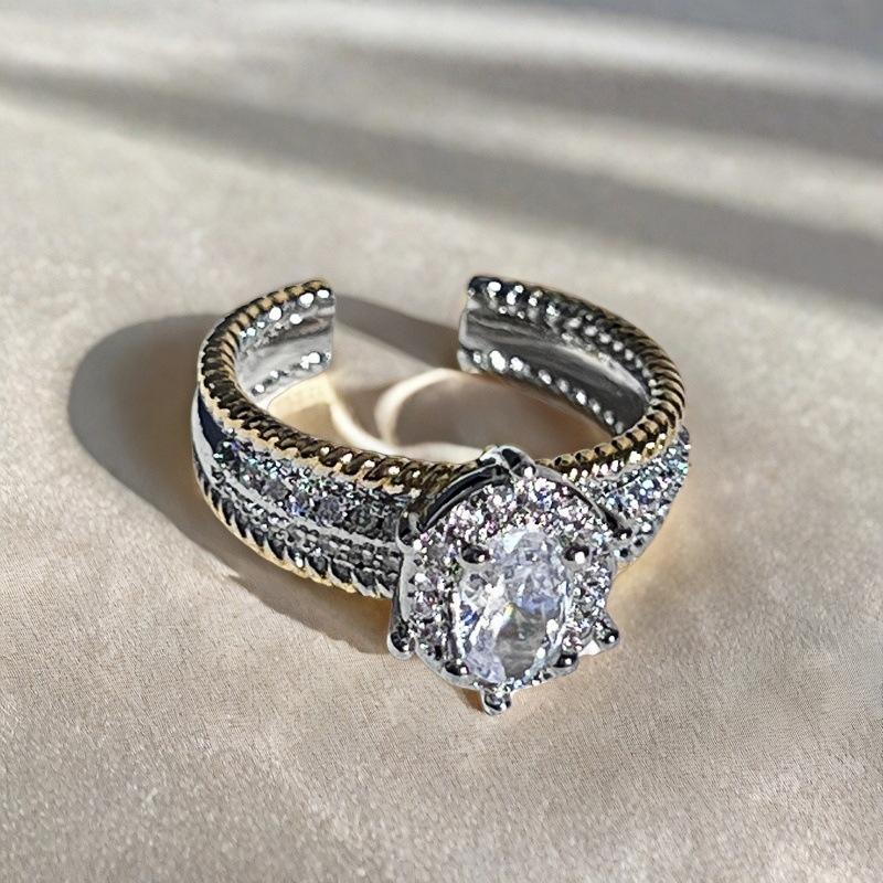 Heavy Industry Lucky Copper Coin Open Ring Women'S Transshipment Niche Design Light Luxury Full Diamond Snake Super Flash High Sense Ring