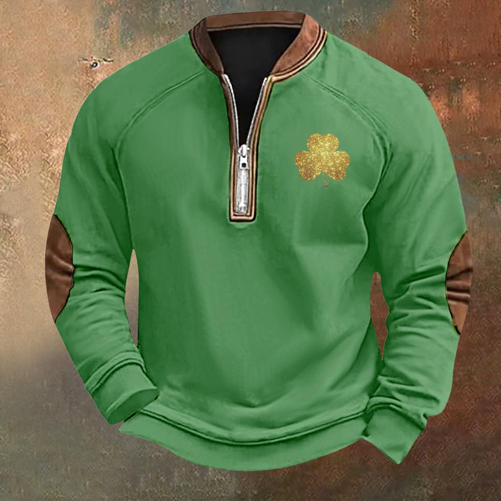 Men's St. Patrick's Day Vintage Casual Zip Sweatshirt Outdoor Casual Top