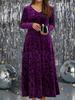 Женское платье больших размеров с 3D-тиснением из бархата, с длинным рукавом - Элегантный приталенный крой для весны/осени