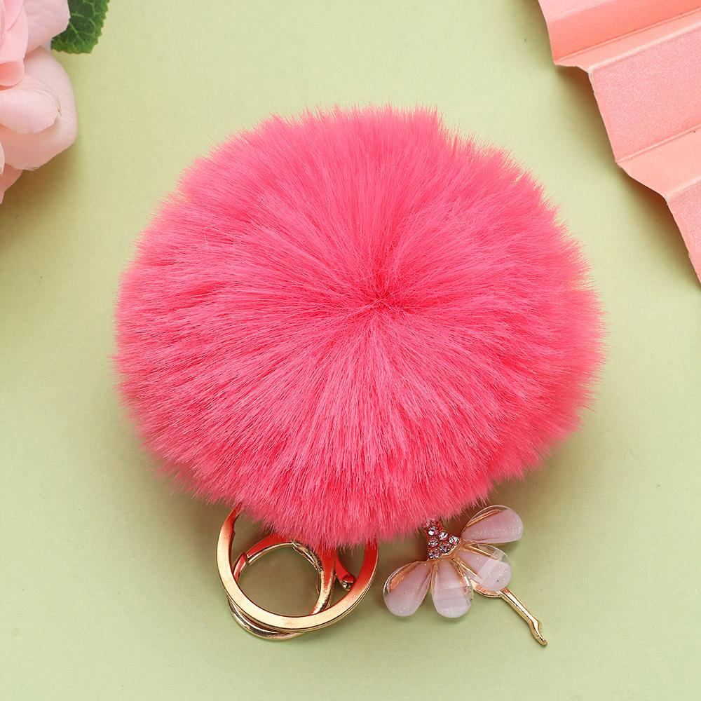 Fluffy Faux Rabbit Fur Car Pendant Angel Keychain Key Buckle Ballet Dancing Girl Keyring