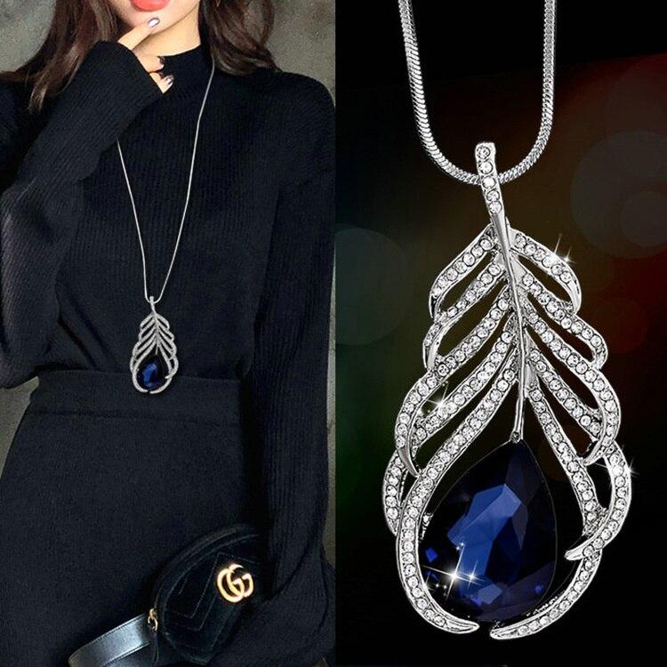 Длинные ожерелья и подвески для женщин Collier Femme, синий тюльпан, массивное свитер-цепочка, ожерелье, модные серебряные ювелирные изделия с кристаллами 2021