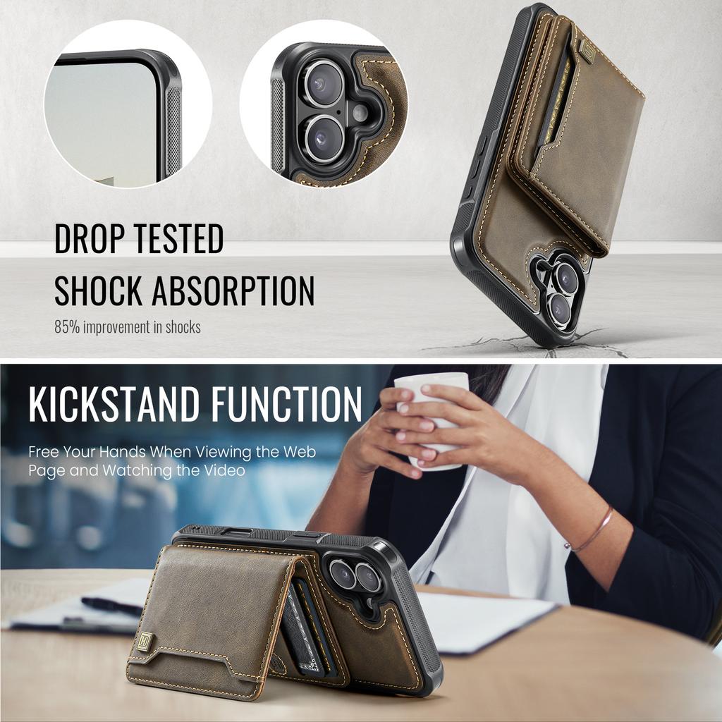 Чехол для iPhone 16 Plus AUTSPACE A13 Винтажная кожаная задняя крышка со съемным магнитным карманом для карт