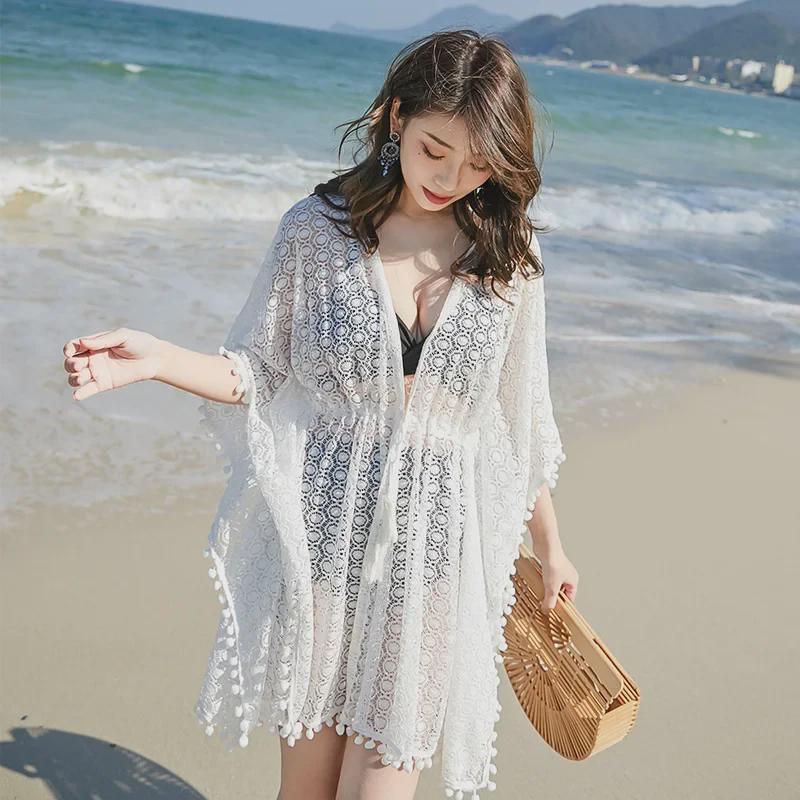 Women's Long White Swimsuit Coverup: Water-Friendly, Loose Fit, Perfect for Beach and Hot Springs.