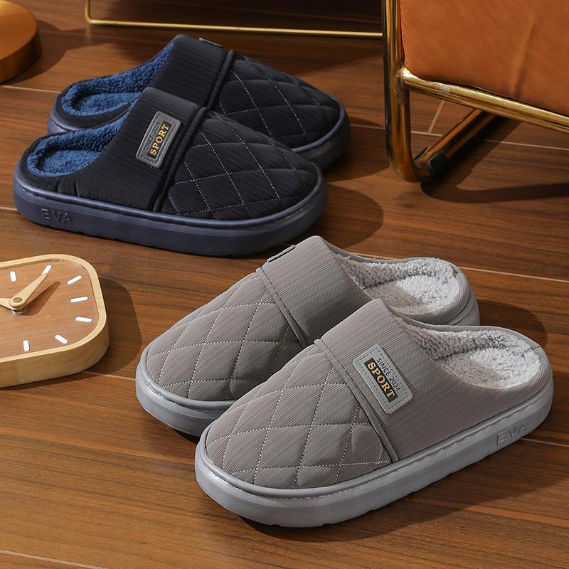 Men Winter Plus Velvet Cotton Slippers Casual Warm Thick Soled Large Size Anti Slip Indoor Shoes 38-47