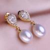seniko 8-9mm Natural Freshwater Pearl Earrings Geometry Design Fashion Long Earrings For Women Cubic Zirconia Drop Earrings Girl Gift