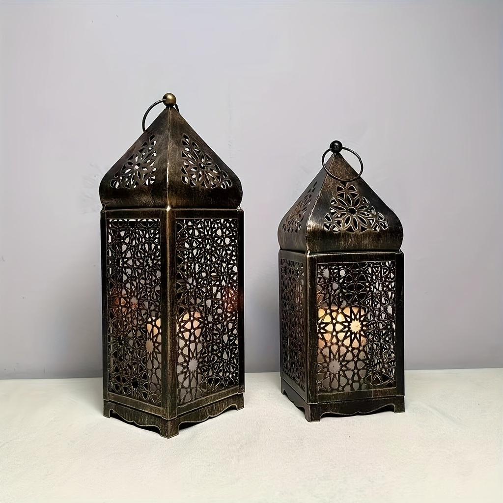 Metal Candle Lantern, Retro Hollow Moroccan Lantern Holder, Suitable for Home Decoration, Rustic Retro Farmhouse Wall Decoration, Candle Free