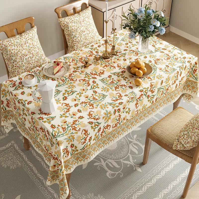 Прямоугольная водонепроницаемая хлопково-льняная скатерть с принтом цветов и птиц, противоскользящая износостойкая домашняя крышка для рабочего стола