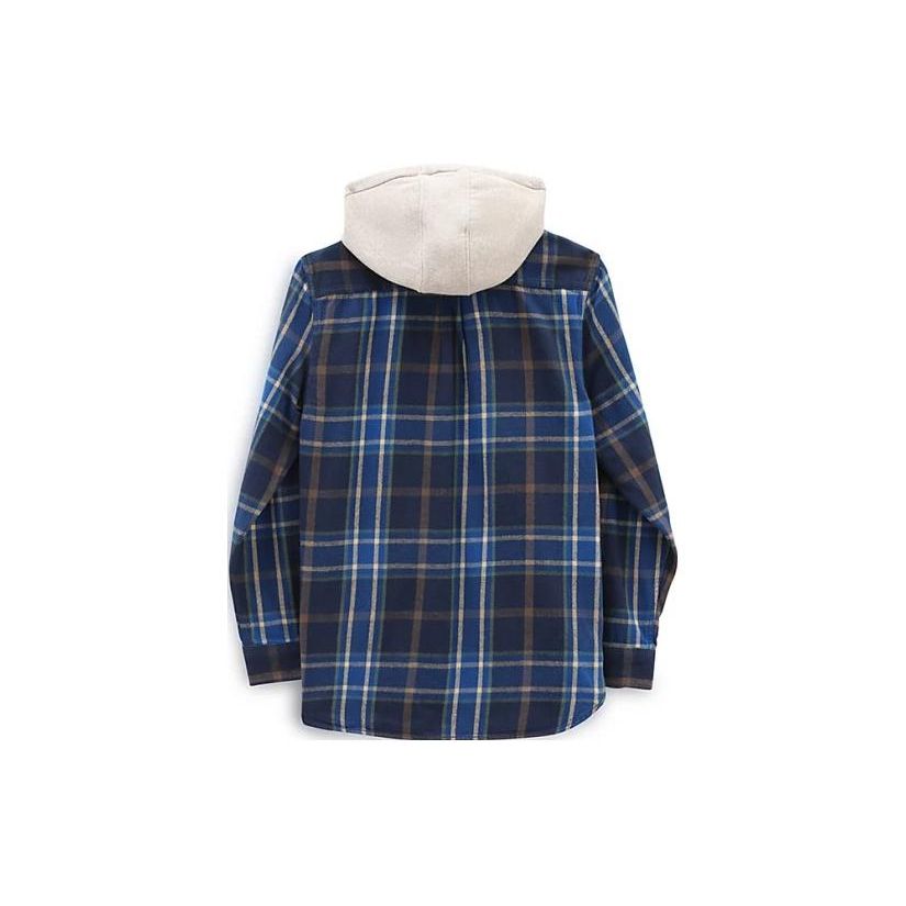 Vans Color Block Plaid Sports Hoodie Long Sleeve Shirt Men Shirts Dark-Blue VN000YE6Y8S