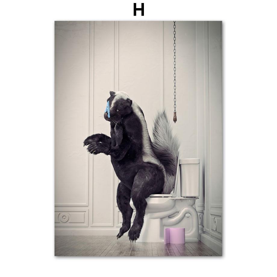 Ванная комната Юмор Дракон Жираф Слон Медведь Корова Енот Настенная живопись Печать на холсте Картина Ванна Плакат на скандинавскую тему Декор для туалетной комнаты