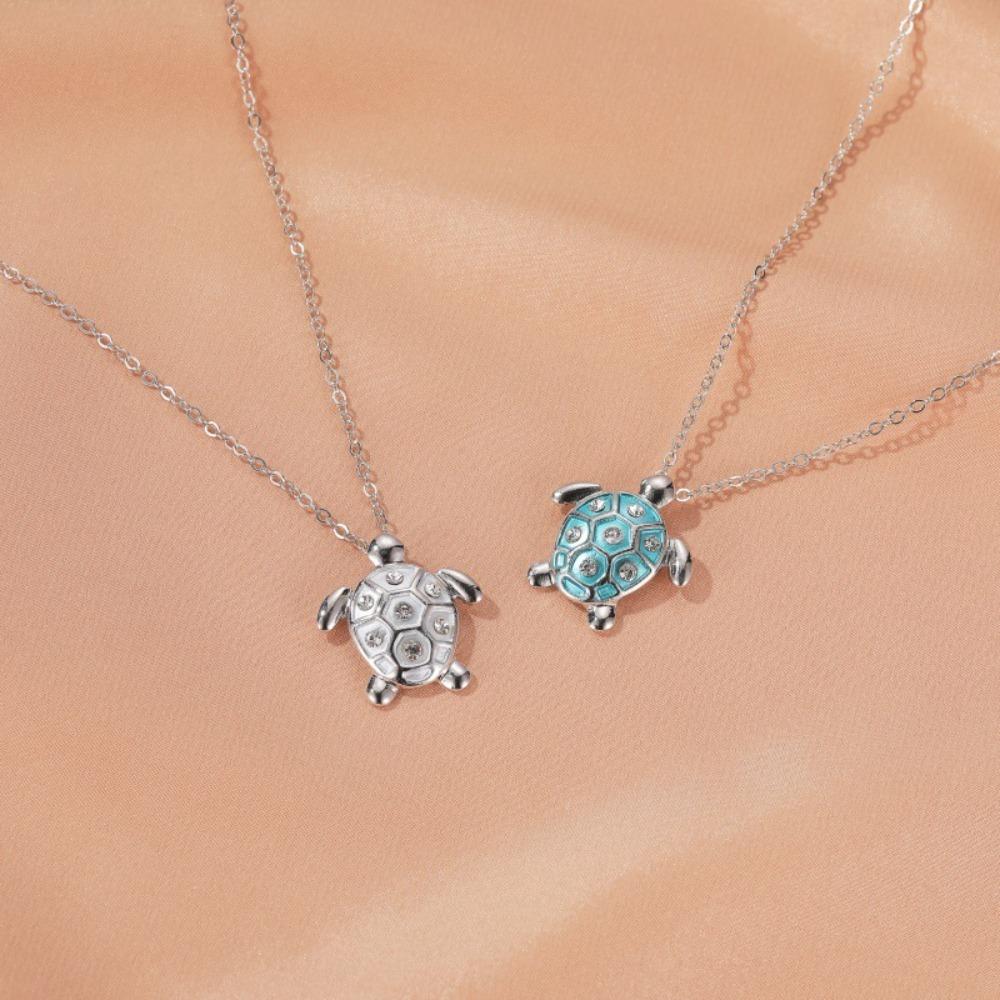 Cute Exquisite Blue Zircon Turtle Pendant Metal Chain Necklace for Men Women Collar Chain Luxury Jewellery Accessories Gifts
