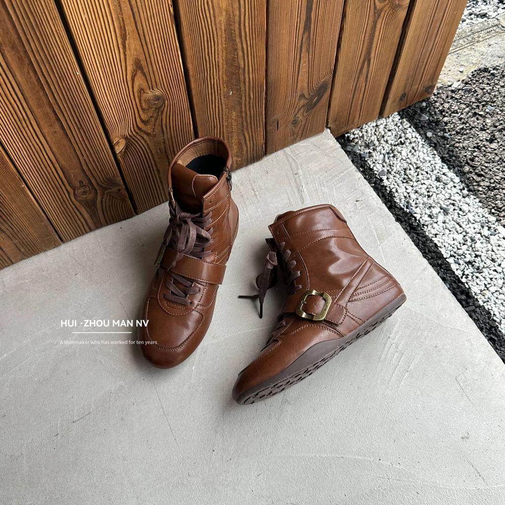 Retro Belt Buckle Flat-bottomed German Training Martin Boots Women's 2025 Autumn and Winter New Versatile Casual Sports Style Boxing Short Boots