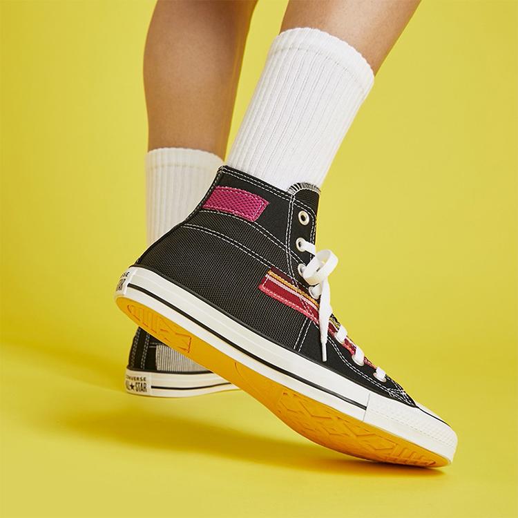 Converse Chuck Taylor All Star Винтажные Повседневные Панельные Высокие Кеды из Канваса Унисекс Черный Розово-красный
