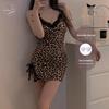Leopard Print Sexy Lingerie Nightgown Set with Removable Breast Pads - Enhances Small Bust