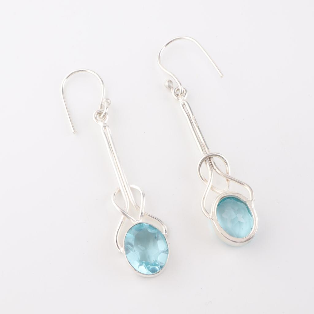 Sky Blue Topaz Gemstone 925 Sterling Silver Jewelry Handmade Hook Earrings 1.76" EE-171-8