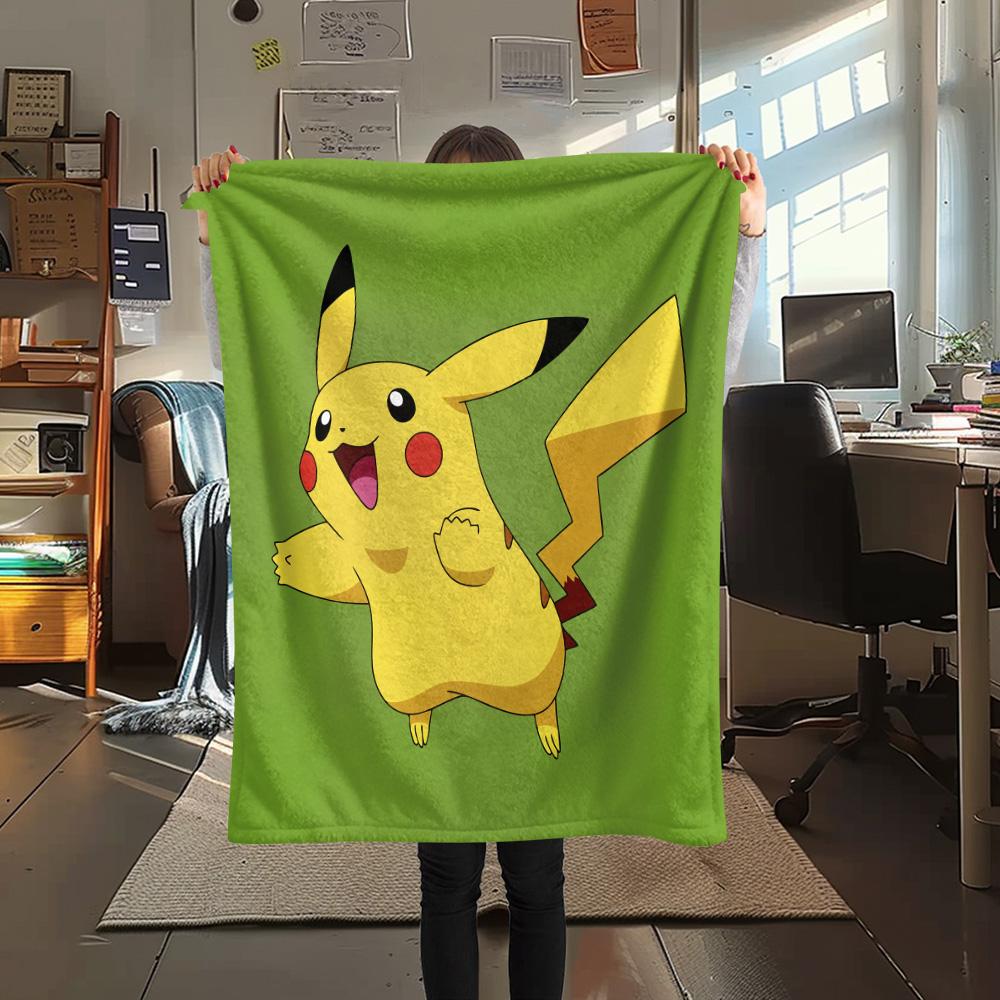 Cute Pikachu Print Flannel Blanket, High quality Comfortable for All Seasons, Home Decor, Warmth and Comfort