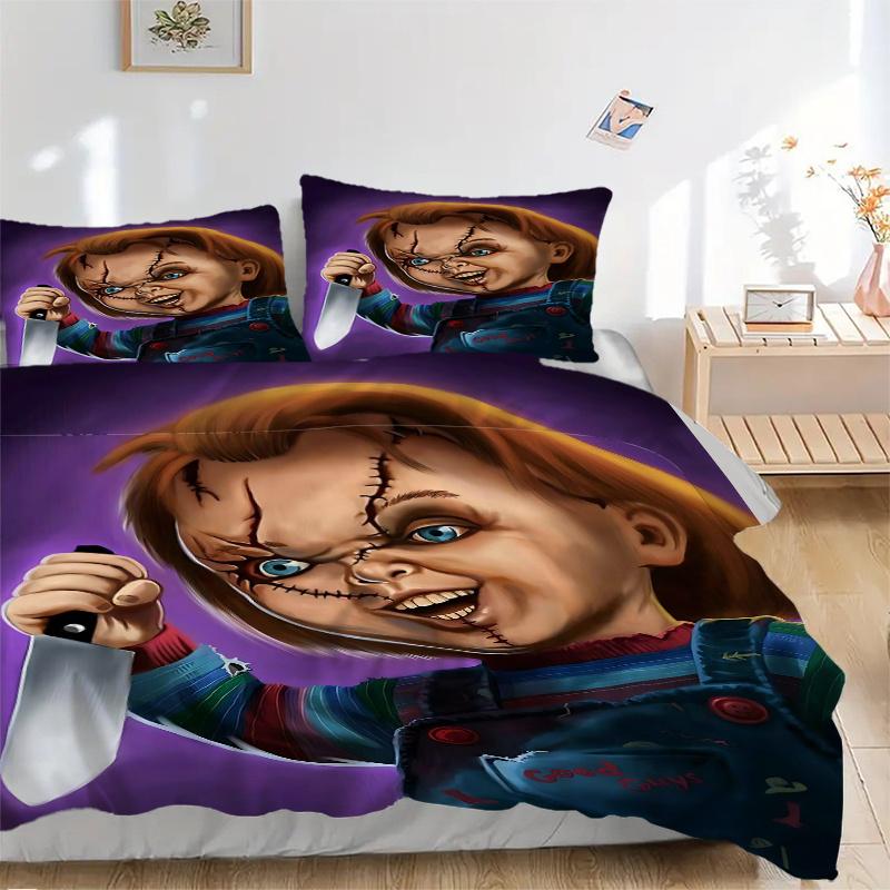 3pcs Chucky's Creepy Carnival Bedding Set - 1 Soft Quilt Cover + 2 Pillowcases, Machine Washable - Suitable for All Seasons, Perfect Gift fo