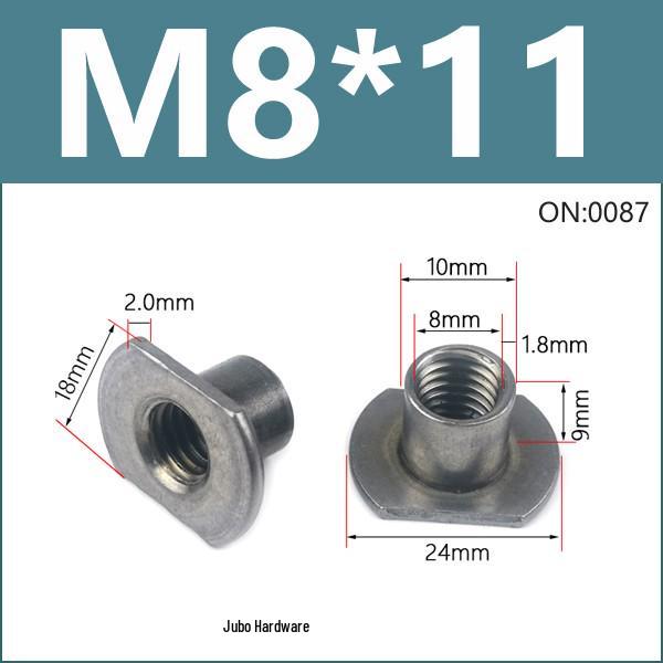 Thickened Welded T-Nut, Cold Heading Iron Plate, Round Imperial Fine Thread, Natural Color, Sizes M6/M8/M10.