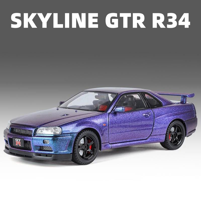 1/18 Skyline GTR R34 Модифицированный Автомобиль Металлическая Модель Автомобиля Звук и Свет Инерционный Детская Игрушка Коллекционные Предметы Подарок на День Рождения
