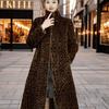 Lang leopardprint vinterpels integreret frakke fnug ny fortykket knæ imiteret pels mode varm