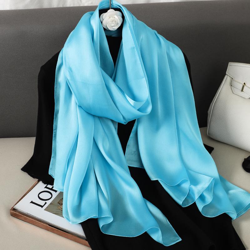 Luxury Gradient Silk Scarf Women Brand Solid Femme Shawls Wraps Bandana Head Foulard Fashion Lady Hijab Wedding Poncho