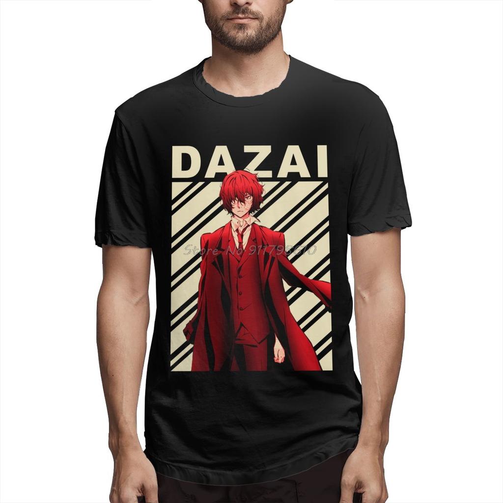 Винтажная аниме-футболка Dazai Osamu Bungou Stray Dogs для мужчин, хлопковые футболки, уличная одежда Харадзюку, с коротким рукавом, на заказ для мужчин