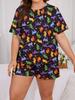 Women's Large Size Pajamas Summer Casual Loose Butterfly Short Sleeve Set