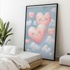 Pink Hearts On Clouds Pink Hearts On Clouds, 40X50 Cm, Gold Aluminum Frame, 230 Gsm Matte Paper