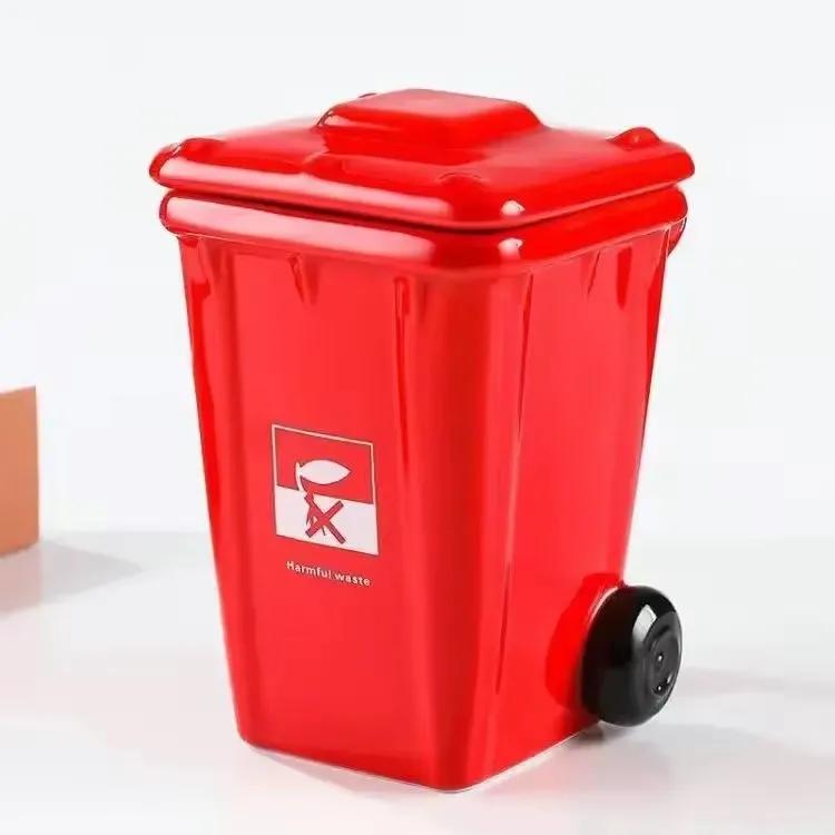 Square Trash Can Ceramic Mug Green Recyclable Bucket Water Cup Fun Creative Exotic Coffee Cup Latte Coffee Cup Cute Coffee Mug