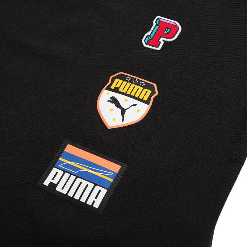 Puma Футболка с круглым вырезом и короткими рукавами с буквенным принтом и логотипом, топы унисекс, черная 623251-01
