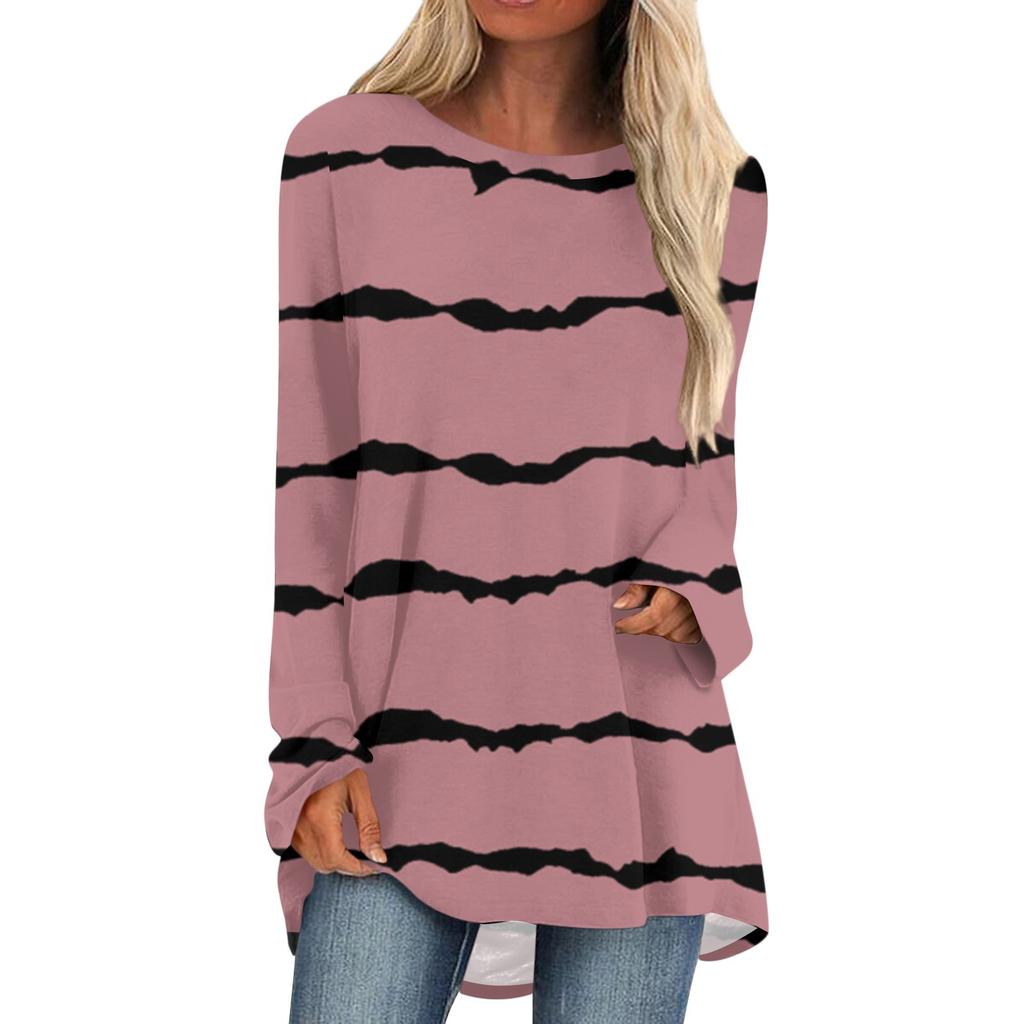 Женская осенне-зимняя повседневная длинная свободная футболка с длинными рукавами и круглым вырезом