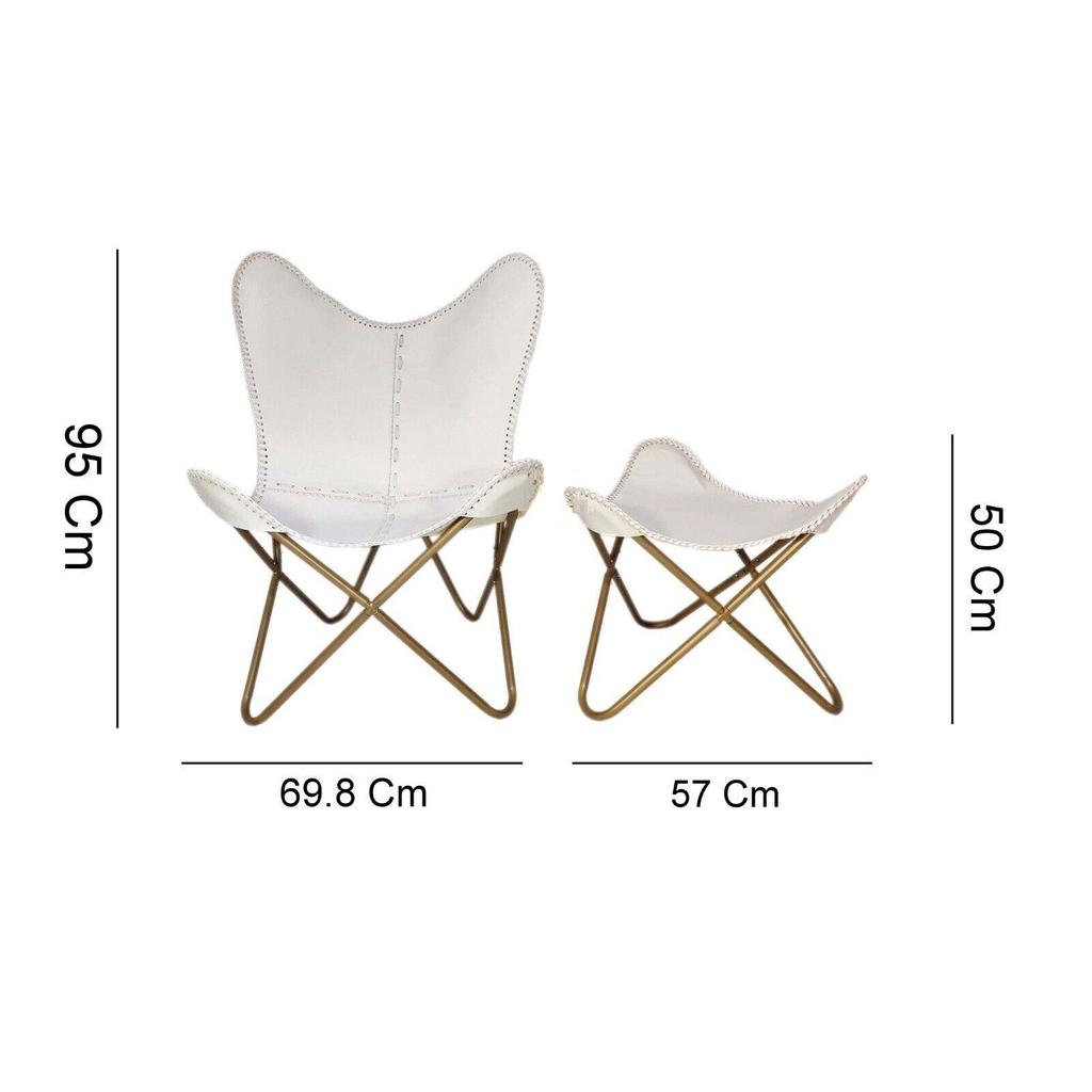 Кожаное кресло ручной работы «Бабочка» с османско-белым креслом/табуреткой для отдыха