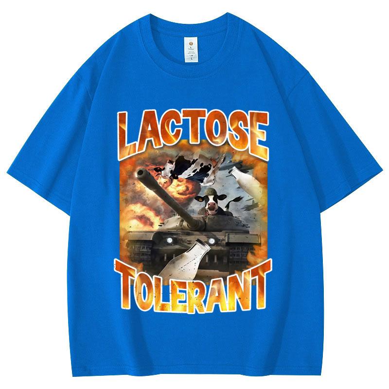 Lactose Tolerant Funny Vintage Meme T-shirt Milk Cheese Diet Gym Workout T-shirts Men's Women's Y2k Fashion T Shirts Streetwear