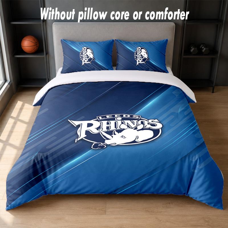 Leeds Rhinos Design Bed Bedding Set 1 Duvet Cover + 2 Pillowcases Soft Breathable Household Bed Linens