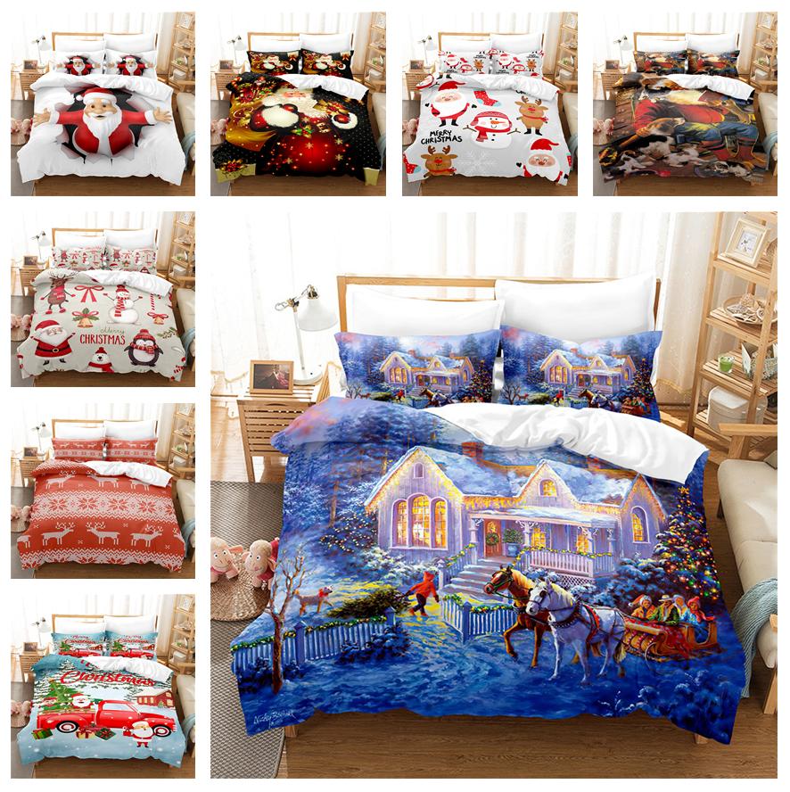 3D Рождественский комплект постельного белья С Новым годом, пододеяльник, 2/3 шт., мягкая молния AU140 * 210, полноразмерное украшение из микрофибры для спальни