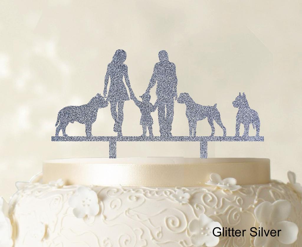 Изготовленный на заказ топпер для семейного торта с собаками, силуэт свадебного торта, топпер для украшения торта, вариант, доступный 6 "-7" дюймов