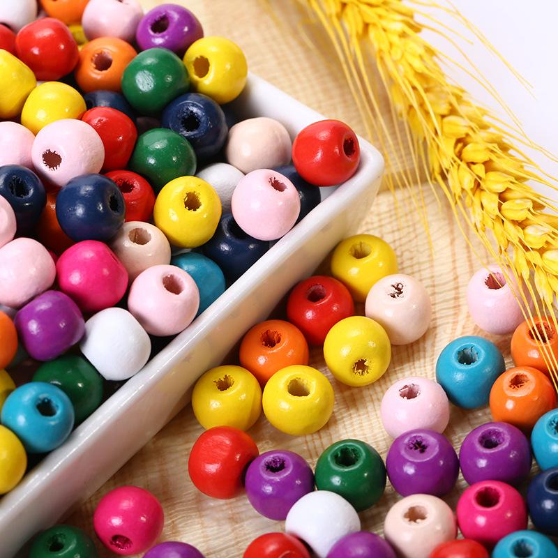 Разноцветные свободные круглые натуральные деревянные бусины для изготовления ювелирных изделий, детские погремушки, соска, фурнитура из бисера