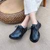 Johnature Women Flats Shoes Round Toe Lace-up Genuine Leather Casual Handmade Comfortable Solid Color Shoes