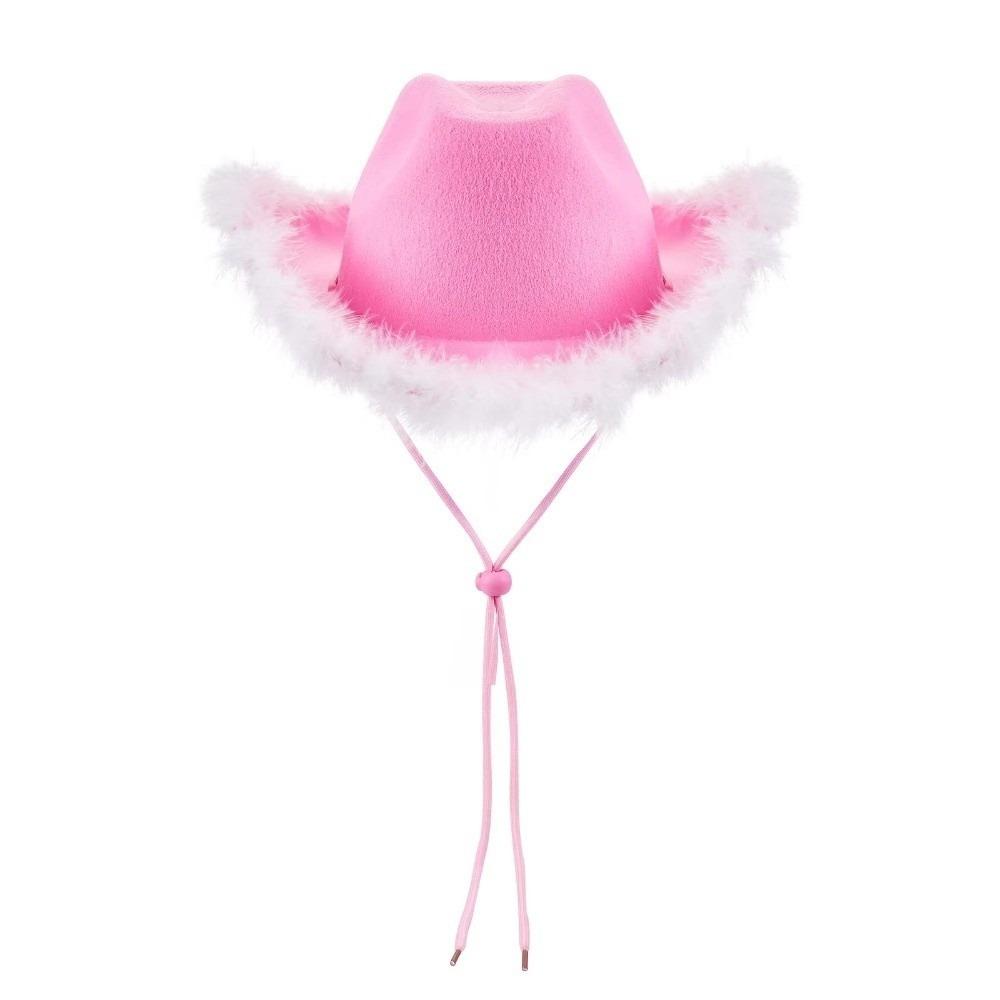 Wide Brim Jazz Hat Furry Trim Cowgirl Hat Fashion Western Cowboy Hat Costume Accessories