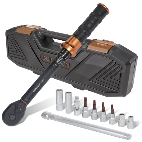 DURAXION 3/8" Torque Wrench Set for Motorcycles, Preset Type, 9.5mm Drive, 5-60N.m, 11-Piece Set, Perfect for Car, Engine, and Motorcycle Maintenance,