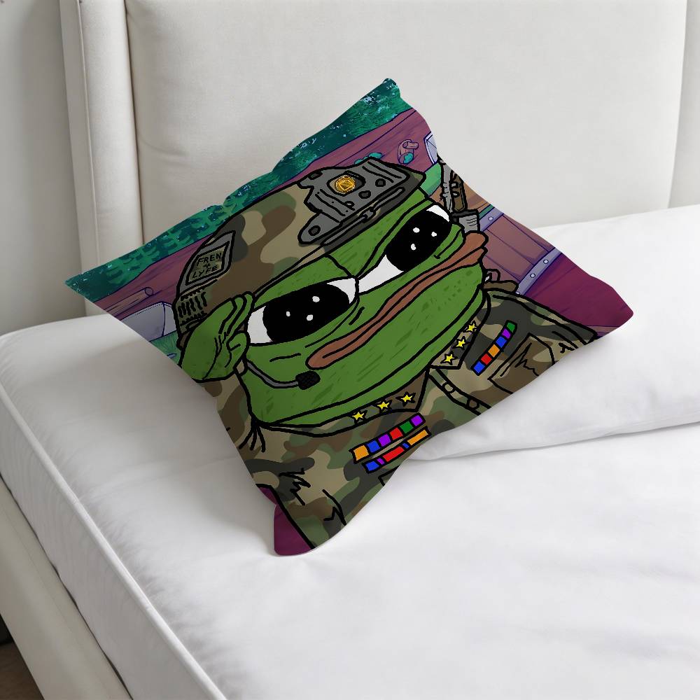 Meme Fuuny Frog PPepe Square Pillow Cover Decorative Throw Pillow Case for Sofa Couch Bed Home Car Living Room Decoration