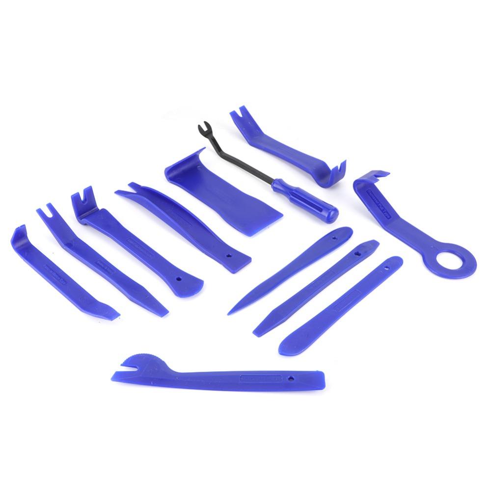 12PCS PP&Carbon Steel Interior Door Panel Removal Set Blue Auto Clip Removal Pry Tool DIY