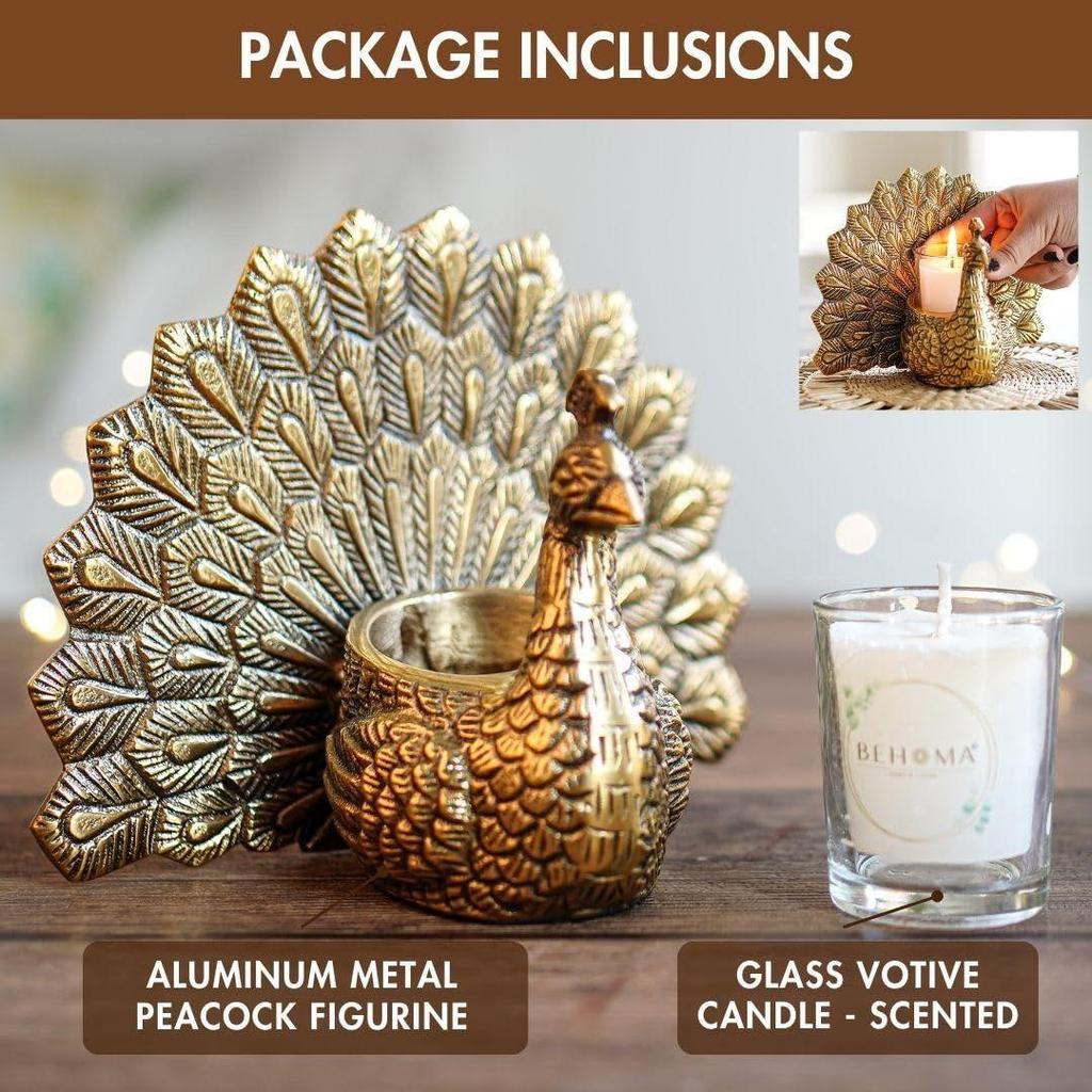 Metal Dancing Peacock Figurine for Good Luck and Love | Candle Holder for Home Dcor Tabletop Living | Showpiece