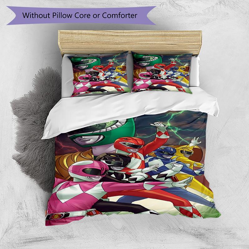 3pcs Duvet Cover Set (1*Duvet Cover + 2*Pillowcase, Without Core),Mighty Morphin Power Rangers Print Bedding Set, Bedroom Decor, All‑Season, Birthday