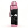 1PC Fluffy Black Cat Cartoon Print 750ml Color Plastic Sports Water Bottle Leakproof Flip Straw Lid Suitable for Sports Office Home Use