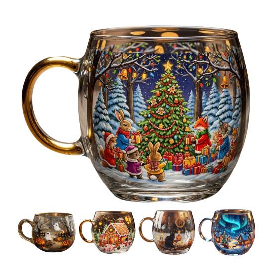 Halloween Mug Funny Tea Coffee Cup 400ml Hand-Painted Spooky Glass Cup for Hot Cold Drinks Christmas Party Gift Stocking Stuffer