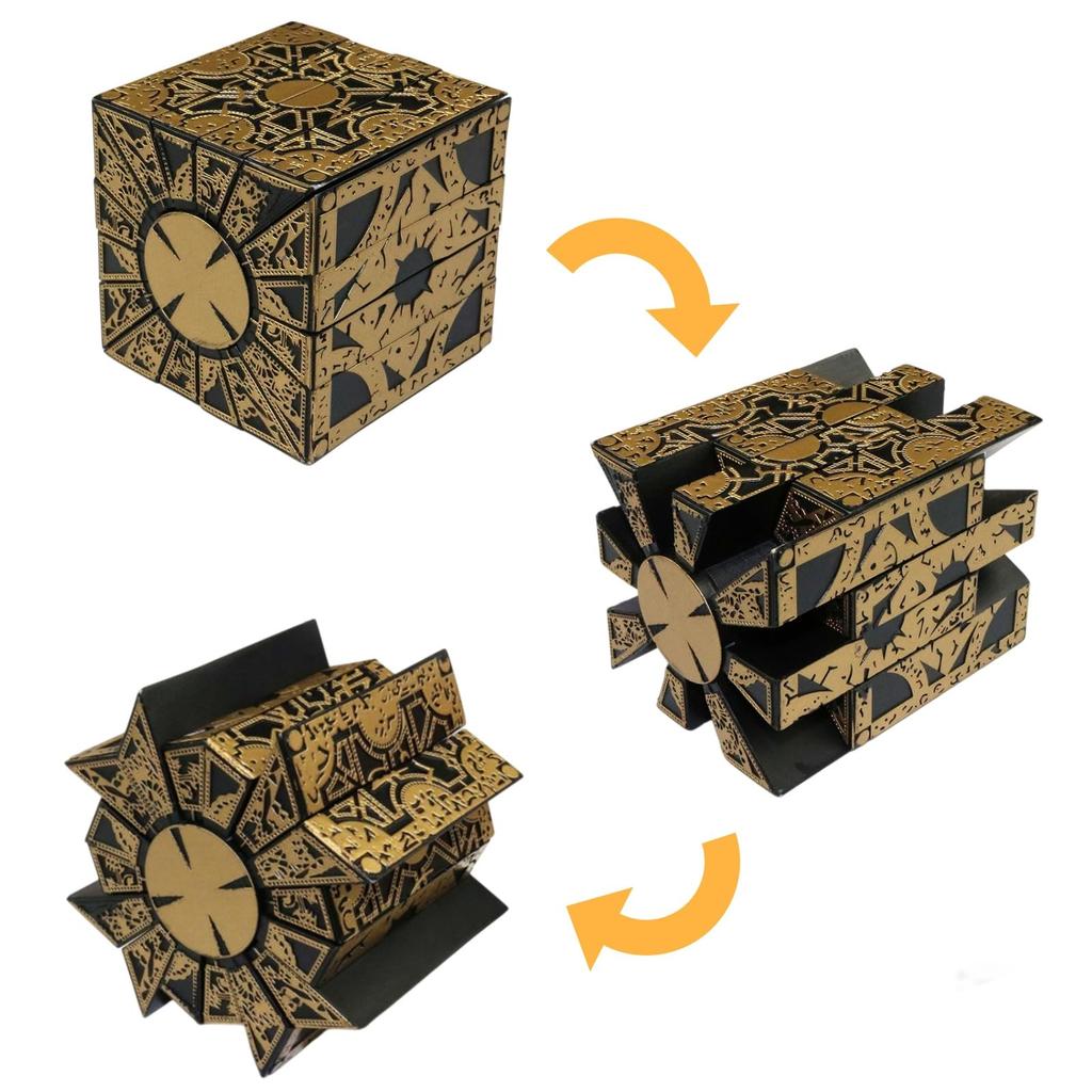 Lunari Puzzle Box Cube with Base, 3D Square, Interior Display, Antique Collection