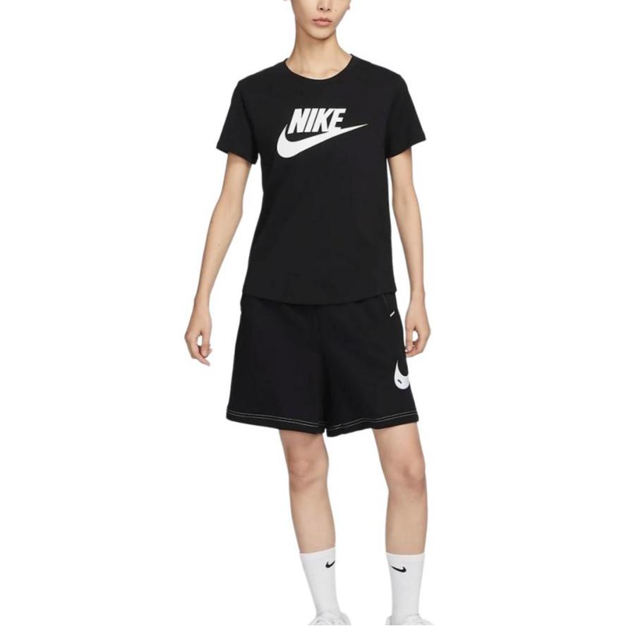 Nike Футболка в американском стиле с принтом логотипа, спортивная, повседневная, с круглым вырезом, дышащая, с коротким рукавом, женская, черная, DX7907-010