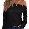 2025 Новая женская модная рубашка с длинным рукавом и открытыми плечами на пуговицах